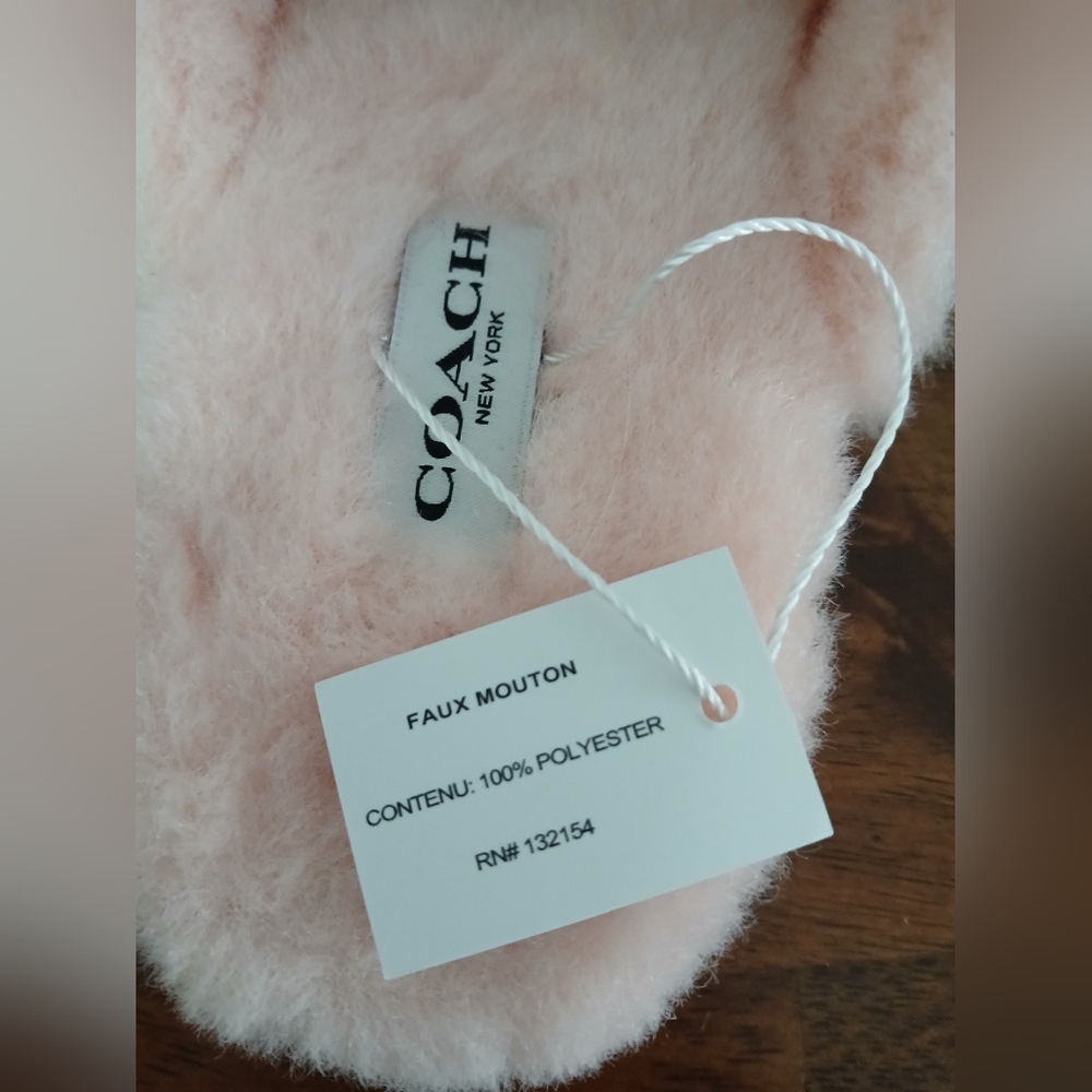 Coach NWT Size 10B Signature Candy Pink Sherpa Mule Suede Slippers CCX65 - Picture 3 of 6